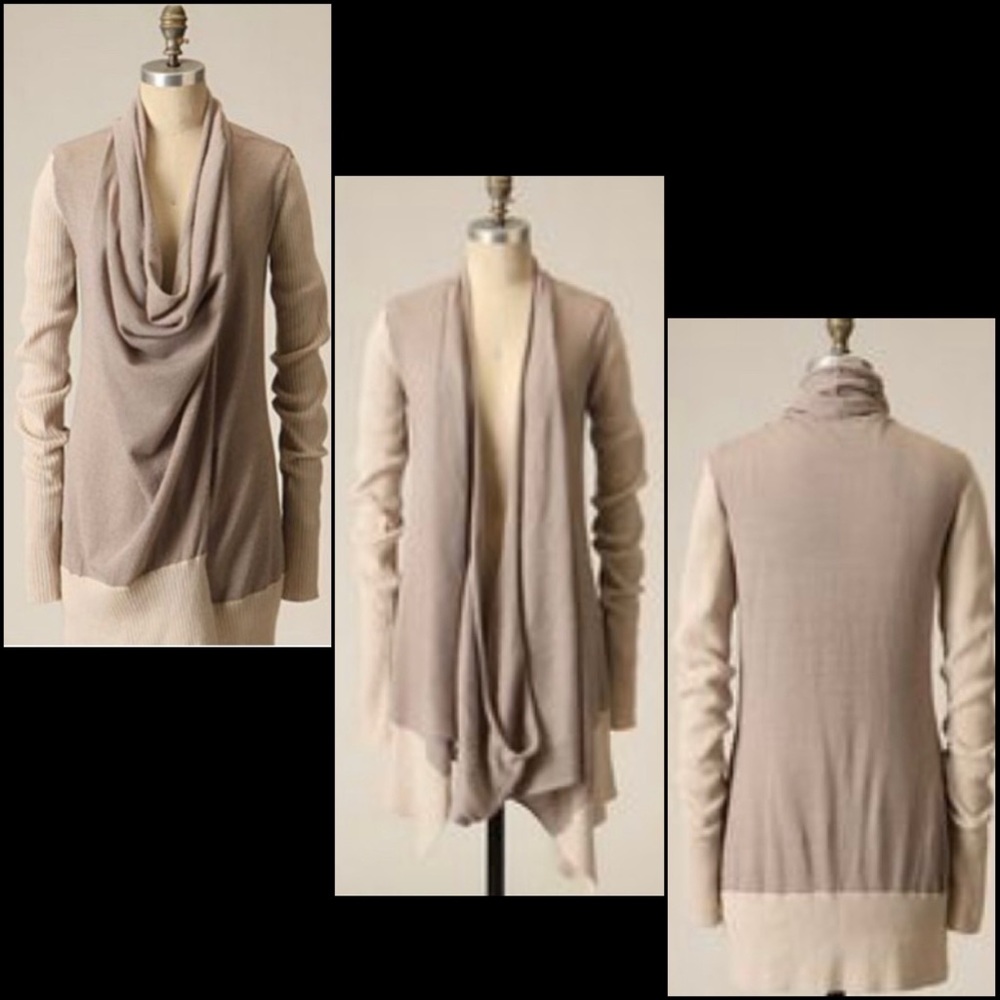 Anthro Gro Abrahamsson Wool Blend Colorblock Wrap Drape Cowl Cardigan Sweater